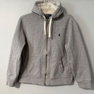 Polo Ralph Lauren Mens Large Gray Full Zip Heavyweight Hoodie Sweatshirt Logo